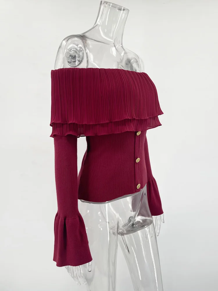 Knit Backless Sweater Pullover Female Patchwork Ribbed Off-Shoulder Slim Fashion Y2k Autumn Top Women's Knitwear Pullover