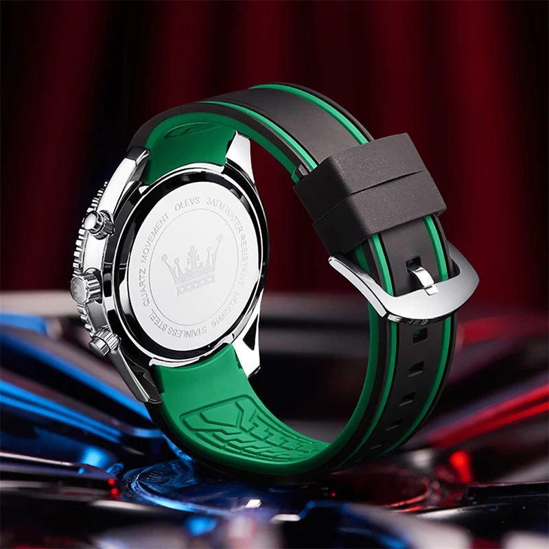 OLEVS Watches for Men Fashion Brand 44MM Big Dial Quartz Watch Mens Silica Gel Wrist Watch Waterproof Luminous Chronograph Watch