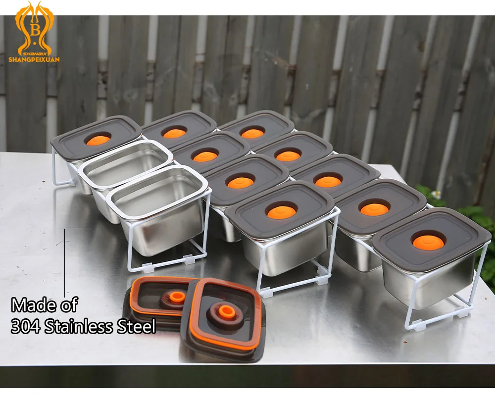 Pizza ingredient container SHANGPEIXUAN seasoning topping station stainless steel for fridge storage