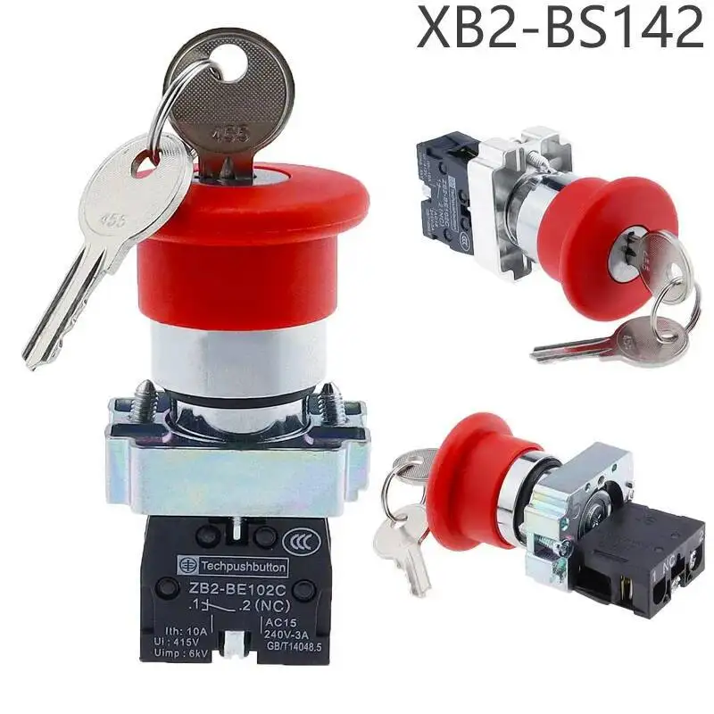 XB2-BS142 Key EmErgEncy Stop Rotary Push Switch 2 Position Locking 22mm ...