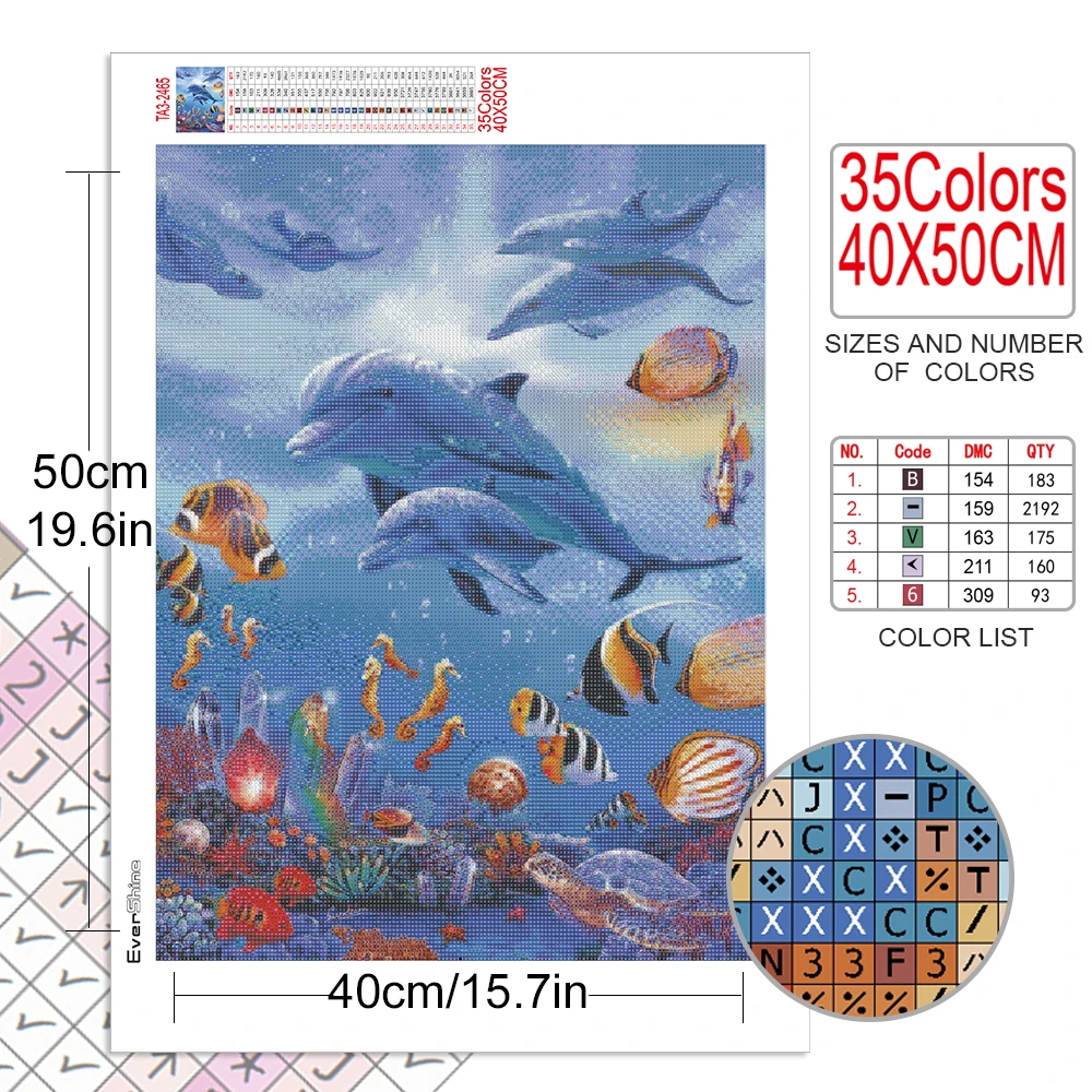 Diamond Painting Dolphin Full Square Diamond Embroidery Animals Mosaic Cross Stitch Art Home Decor
