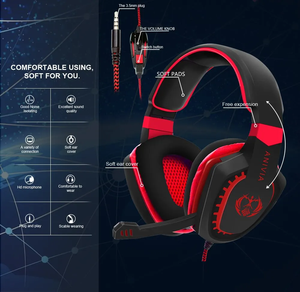 Gaming-Kopfhörer geräusch isolierendes Overear-Headset mit Mikrofon. Lautstärke regler Bass Surround-Videospiel für PC ps4 ps5 xbox