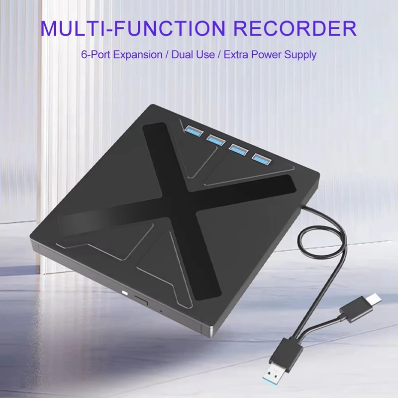 7 In 1 USB 3.0 CD DVD Burner Type C External CD DVD Optical Drive USB Hub Portable Player For PC Laptop-A37R