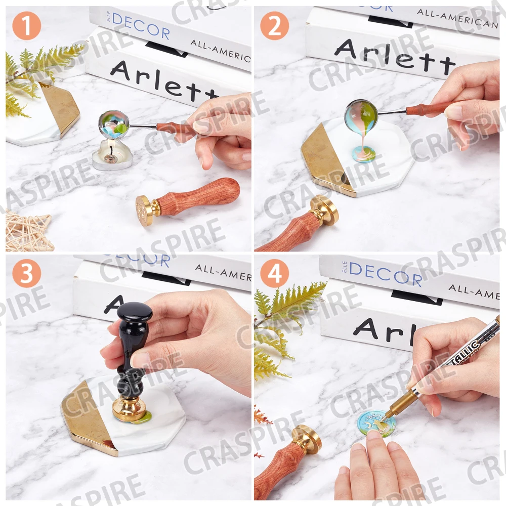 1PC  Snake Wax Seal Stamp Moon  Stars 30mm Removable Brass Head Sealing Stamp with Wooden Handle for Halloween Invitations Cards