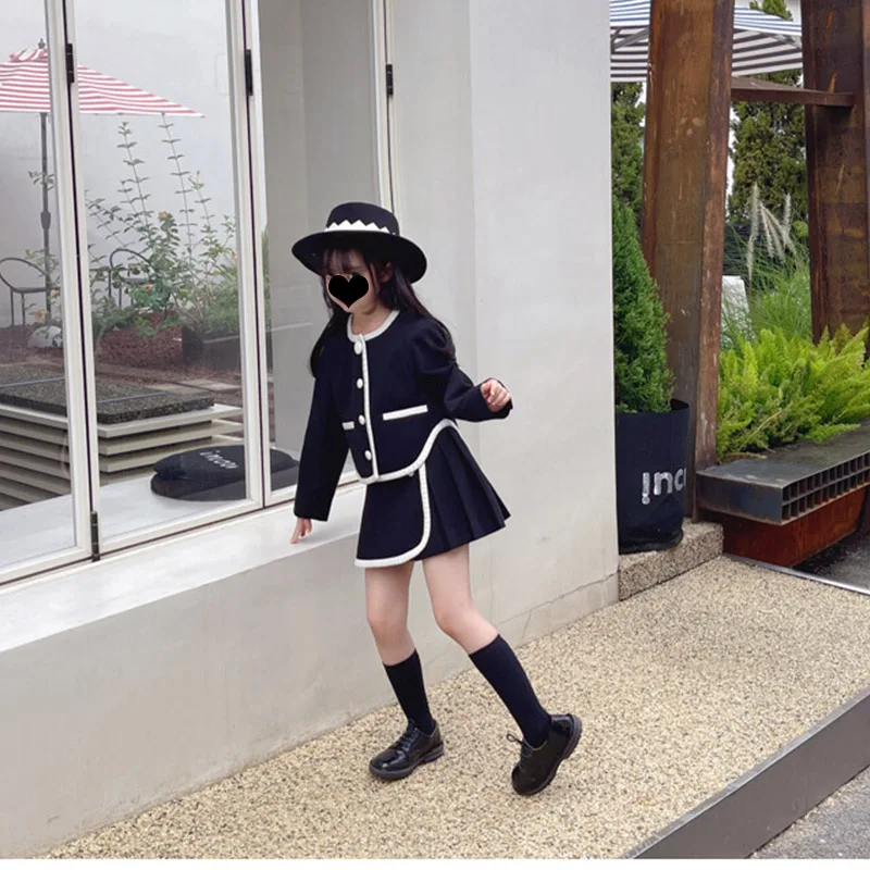 2pcs Girls Tweed Sets Kids Winter Autumn Long Sleeves Princess Top and Skirt Birthday Designed Uniform Luxury Party Cloth 1-10Ys