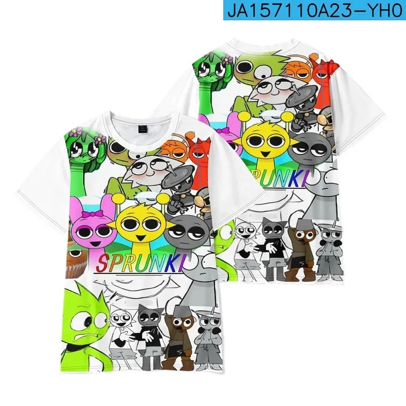 Sprunki T Shirt 3-14 years Summer Short Sleeve Boys Girls Tops Tees Kids Fashion Casual O Neck Street Trend Clothing 2