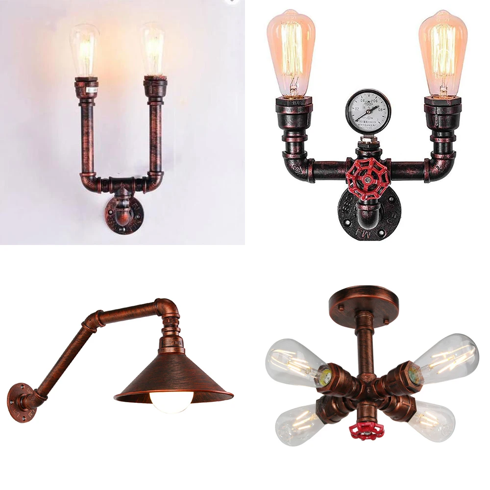 Lampada Da Parete A Tubo Dell'acqua Stile Industriale - 3 Luci, Finitura Ruggine Rossa