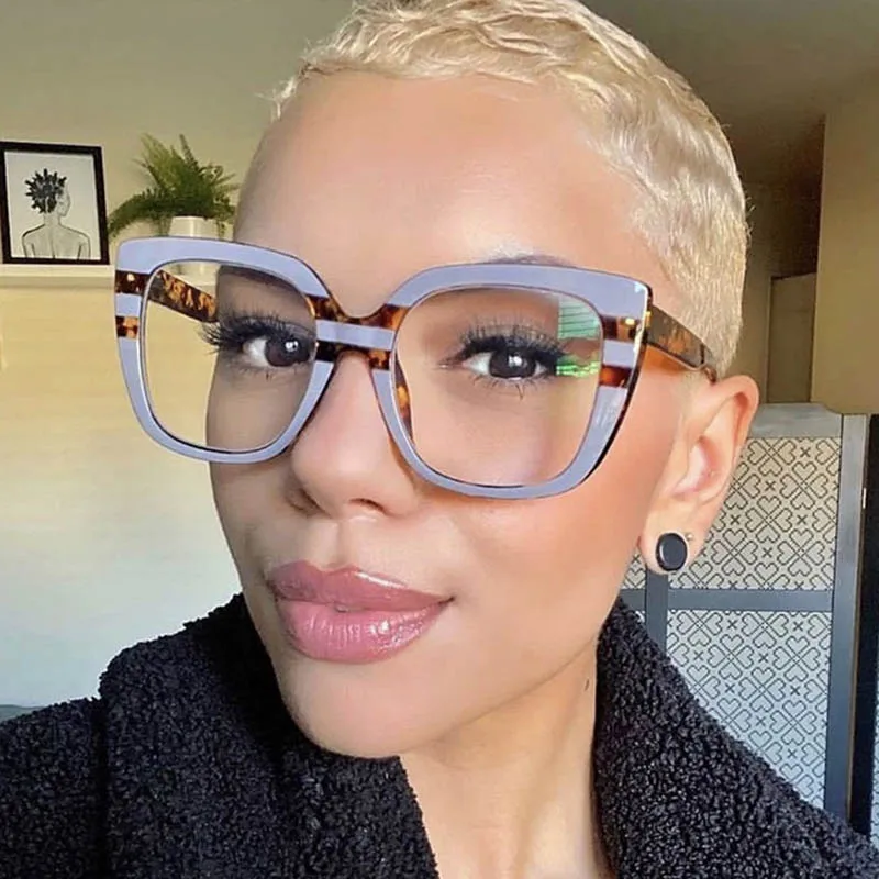 Oversize Square Frame Clear Lens Glasses Colorful Leopard Myopia Nerd Spectacles Degree -0.5 -1.0 -2.0 -3.0 -4.0 to -6.0 4