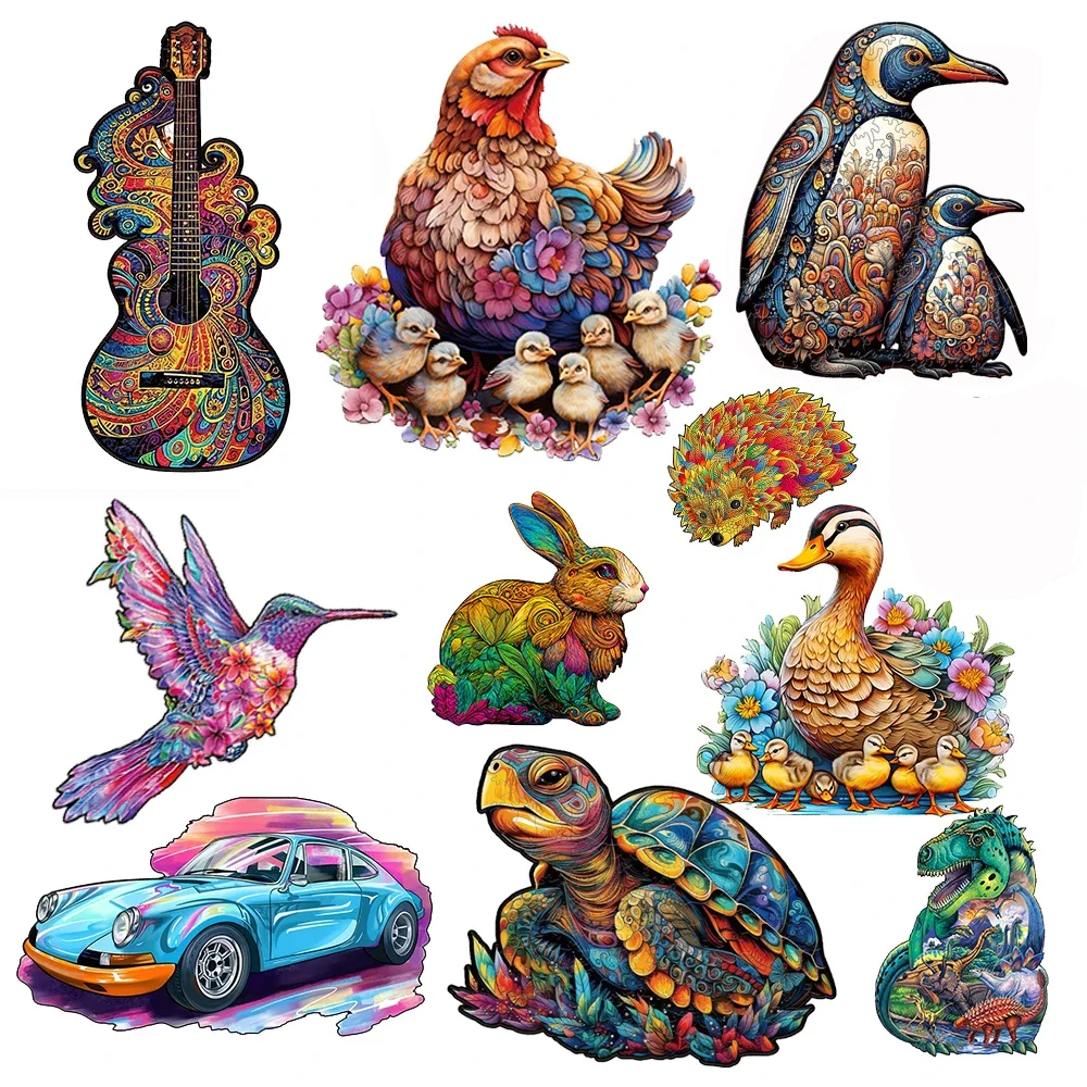Color Chicken Animal Wooden Jigsaw Puzzle Adult Montessori Games Party Holiday Educational Gifts Kids Wood Jigsaws Toys jigsaw puzzles wooden jigsaw puzzles wooden puzzle toys