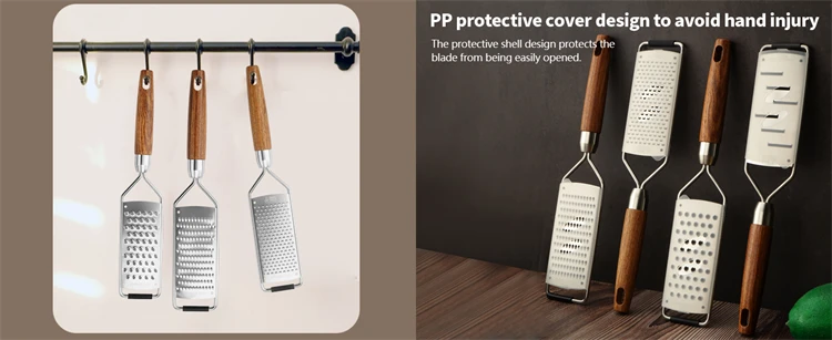 LMETJMA Cheese Grater with Natural Wood Lemon Handle Stainless Steel Zester Grater Kitchen Citrus Zester Tool For Ginger JT259