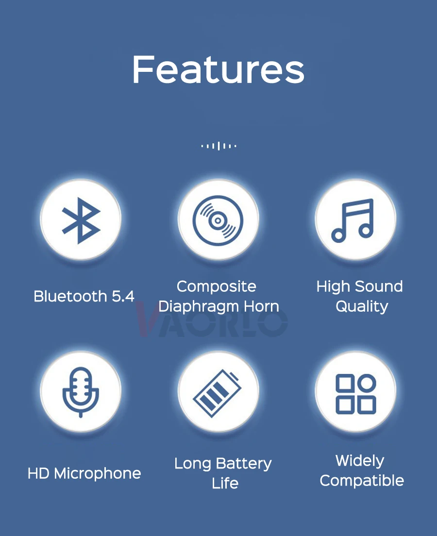 VAORLO Ear-hook Bluetooth 5.4 Business Earphone 180° Rotation Open Ear Headset With Mic Long Battery Life HiFi Stereo Headphone