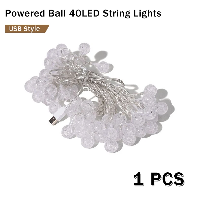 6m 방수 USB/배터리 구동 공 40LED 문자열 조명 정원 복도 파티오 장식 조명 크리스마스 장식