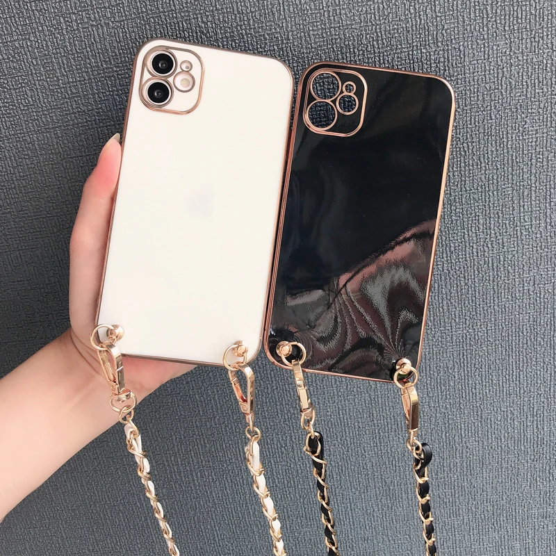 Luxury Plating Leather Crossbody Lanyard Necklace Cord Strap Chain Case For Samsung Galaxy A14 A24 4G A34 A54 5G A04 A04E Cover