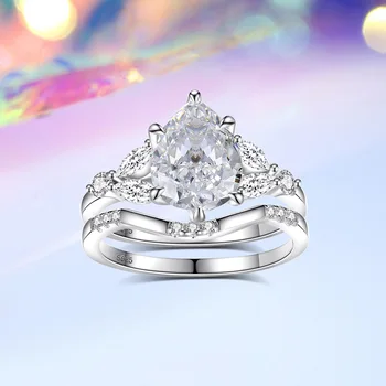 2ct 7x9MM Moissanite Two Rings GRA Certificate Laboratory Diamond Ring Women Wedding Jewelry 18K White Gold Plated S925 Silve 3