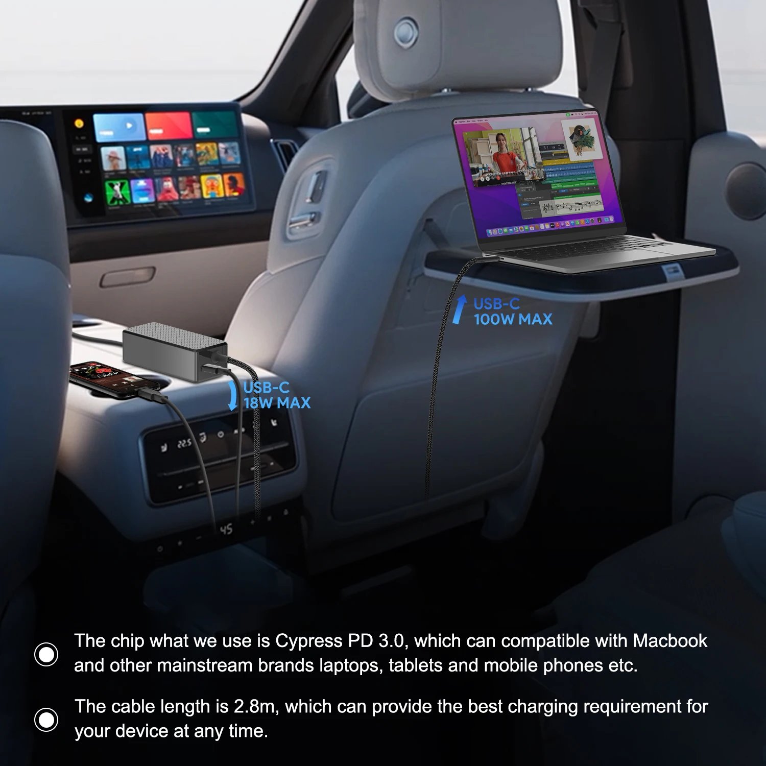 118W 100W Faster Laptop Car Charger, USB Phone Port and Type C Adapter 20V 5.9A for Mackbook Pro HP Dell Lenovo Acer Asus Chromebook Cell Ph並行輸入品 : OSISZI Laptop Car Charger 100W USB C Compatible with