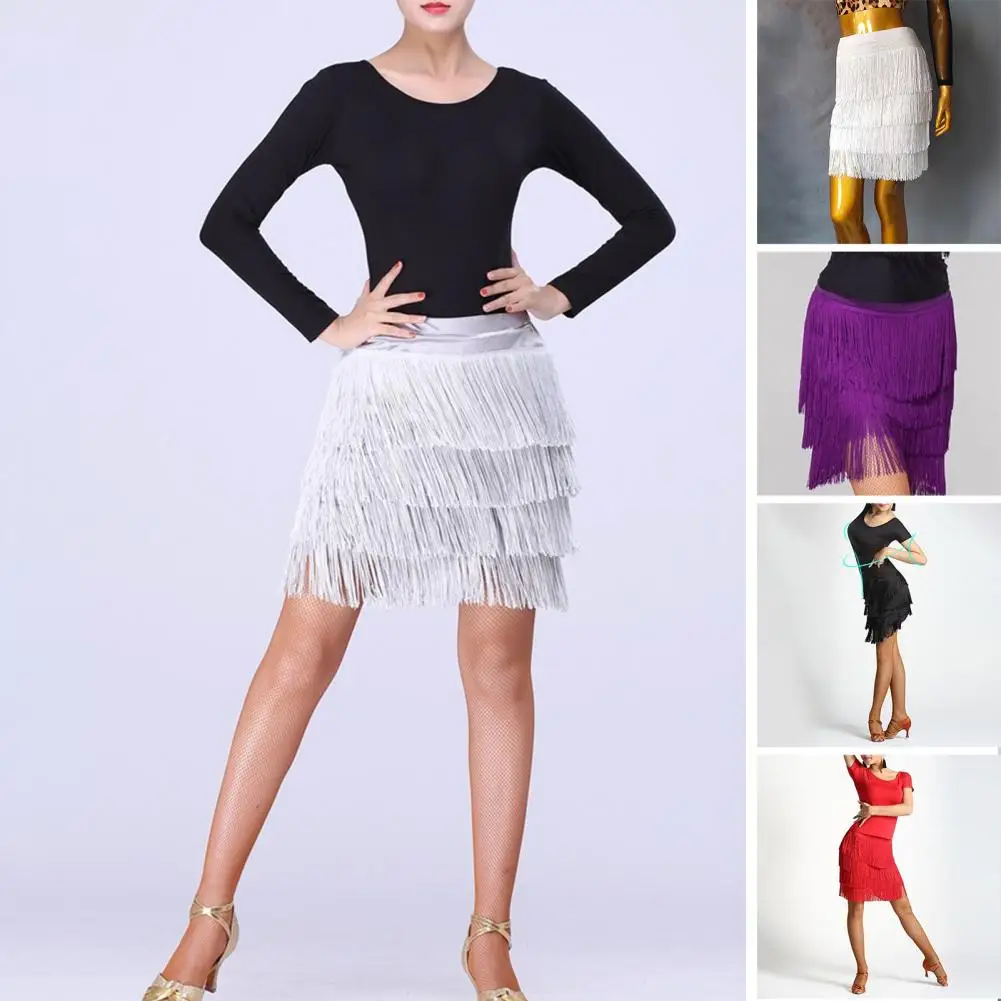 

Tassel Skirt Elegant Latin Dance Mini Skirt for Women Four-layer Tassel Design High Waist Comfortable Skirt Sexy Tricolor Short