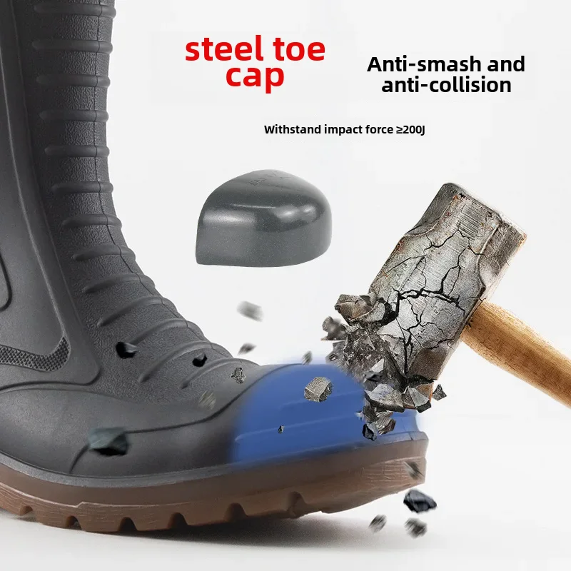 High-top Anti-slip Rain Boots For Motorcycle Workers Safety Protection Mining Boots Steel Toe Rubber Cover