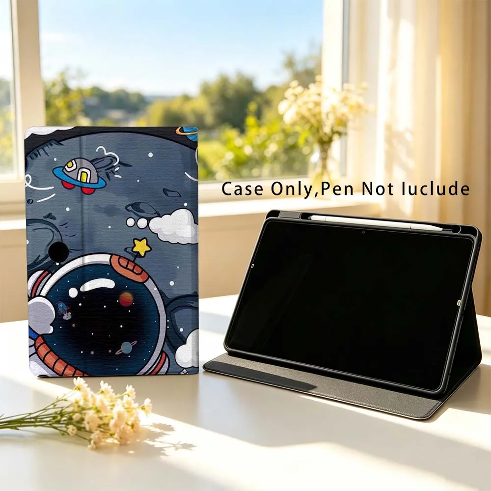 Cartoon Astronaut Cute Tablet Case with Pen Tray, Fits Various Sizes
