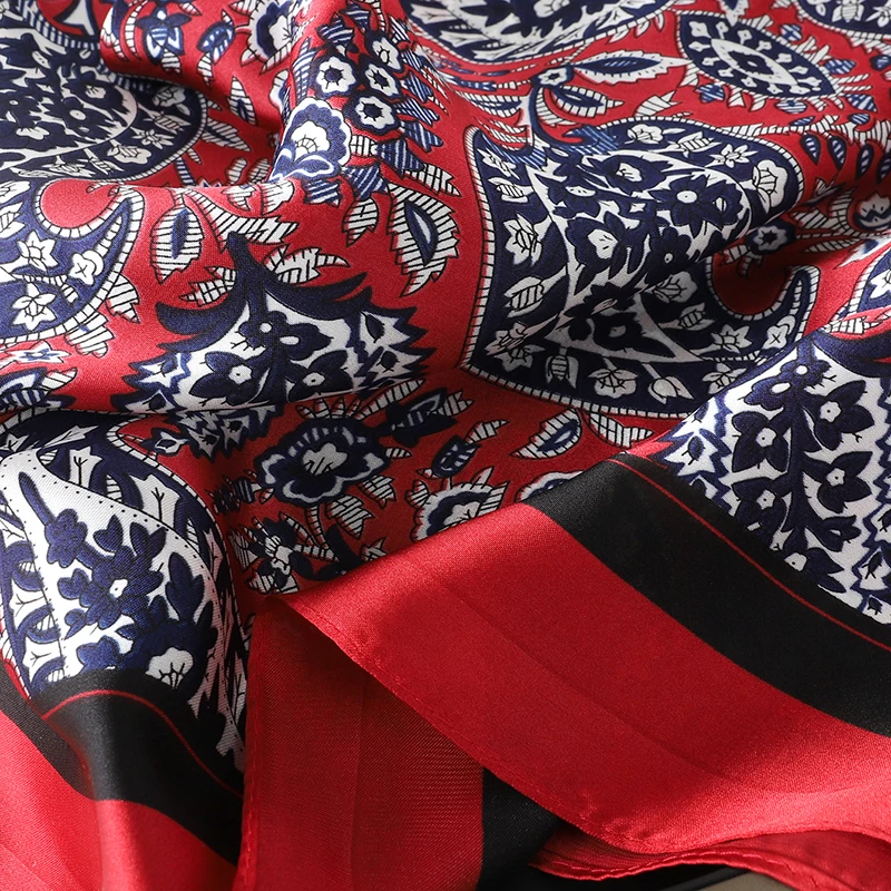 Luxus Platz Seide Haar Schal Frauen Neck Schalldämpfer Hijab Dame Schals Taschentuch Druck Weibliche ScarvesHead Bandana Bufanda – Detail 5