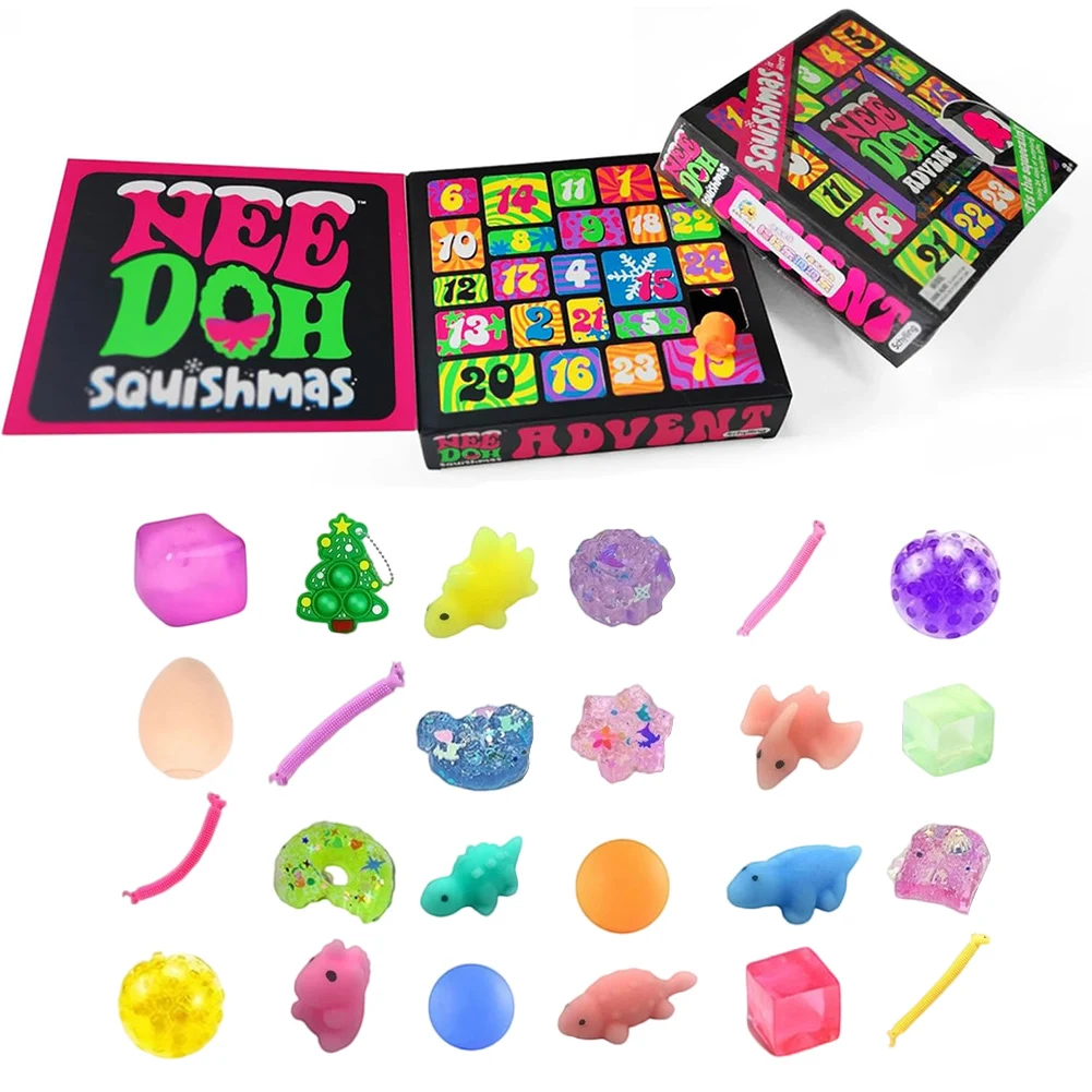 24Pcs Mini Squeeze Toys Stress Relief Fidget Toys Christmas Colorful Soft Gift Box Squish for Xmas Stocking Stuffers