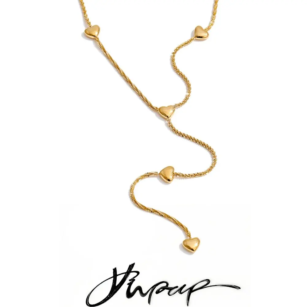 Yhpup Stainless Steel Heart Love Y Chain Drop Necklace