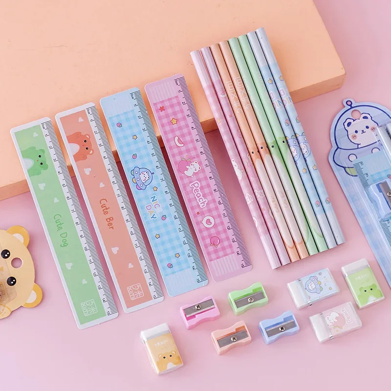 

Kids Cartoon Pencils Set School Stationery Kits Wooden Pencils with Eraser Cute Stationery Students Children School Supplies