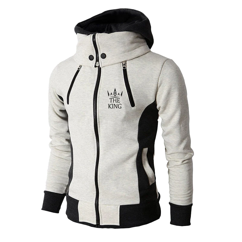 New Men's Fashion Sweater Coat Four Zipper King Print Hoodie Sweater Coat Casual Outdoor Sports Jacket