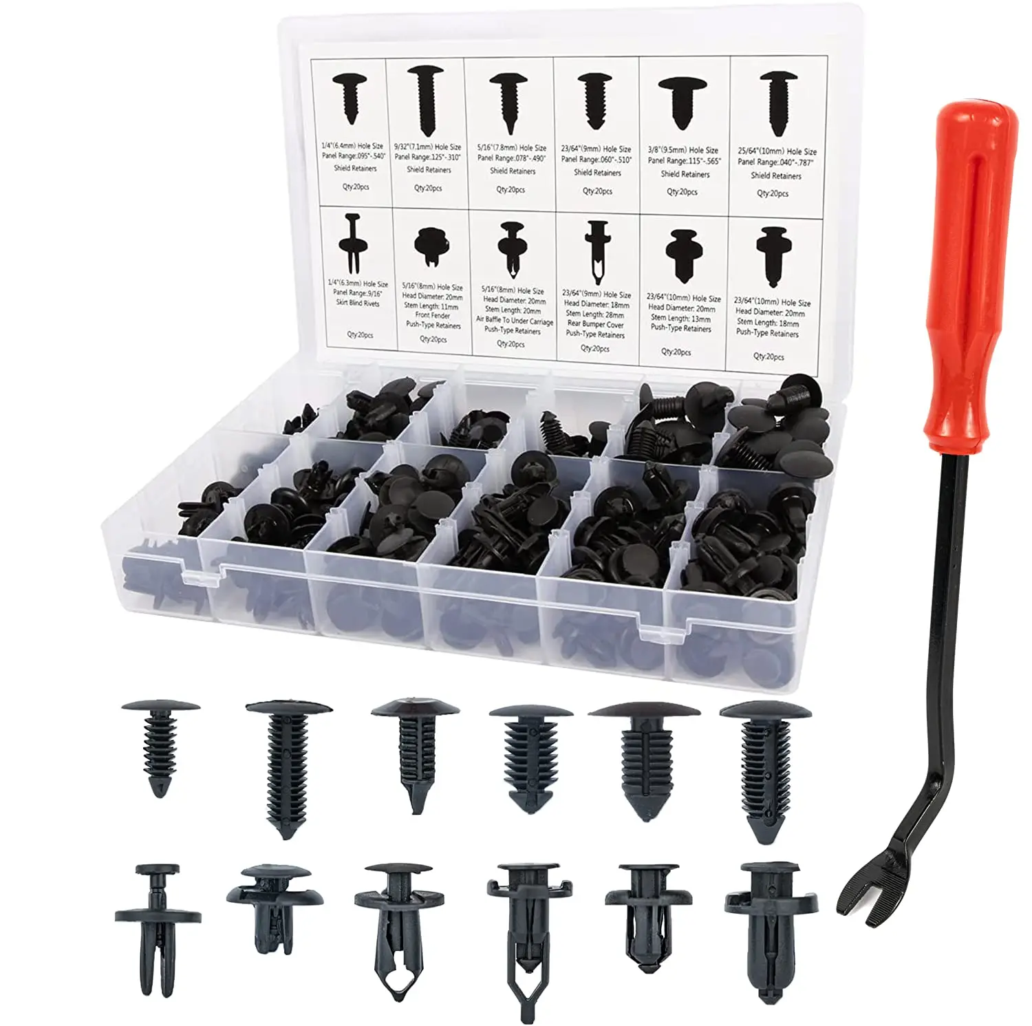 240 Pcs Bumper Clips Car Clips Plastic Rivets Fasteners Push Retainer Kit with Most Popular Sizes Auto Push Pin Rivets Set with