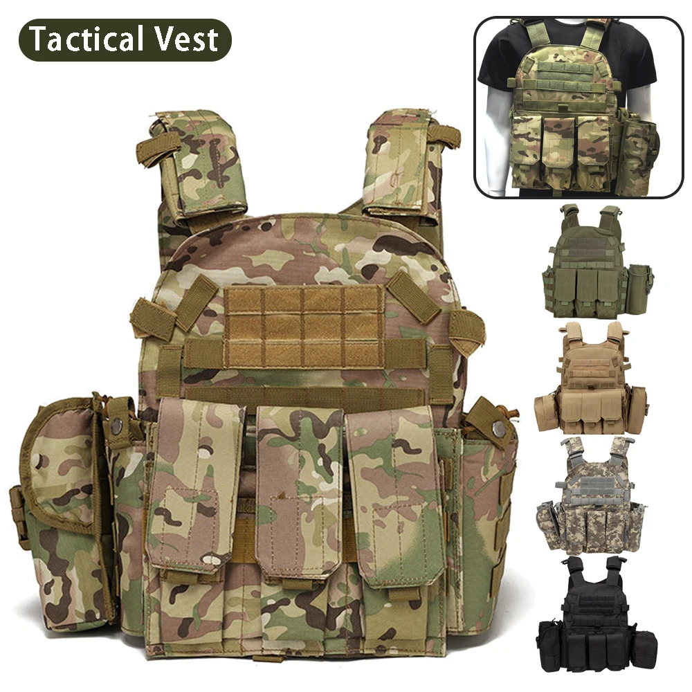 Nylon Tactical Vest Body Armor Hunting Carrier Airsoft Accessories Men Combat MOLLE Camo Military Army Vest Outdoor CS Hunting