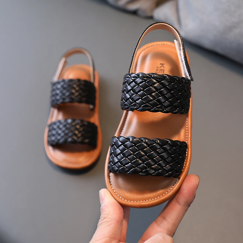 Girl Sandals Braided Open Toe Fashion Vacation Summer Children Flat Shoes Solid Color Comfy Outdoor Anti-slip kids shoes children sandals kids sandals