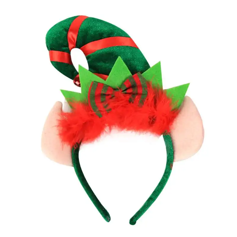 Christmas Decorations Of Red Feathers Small Pointed Hat Hair Hoop Elves Headband With Ear Fancy Dress Party Headdress