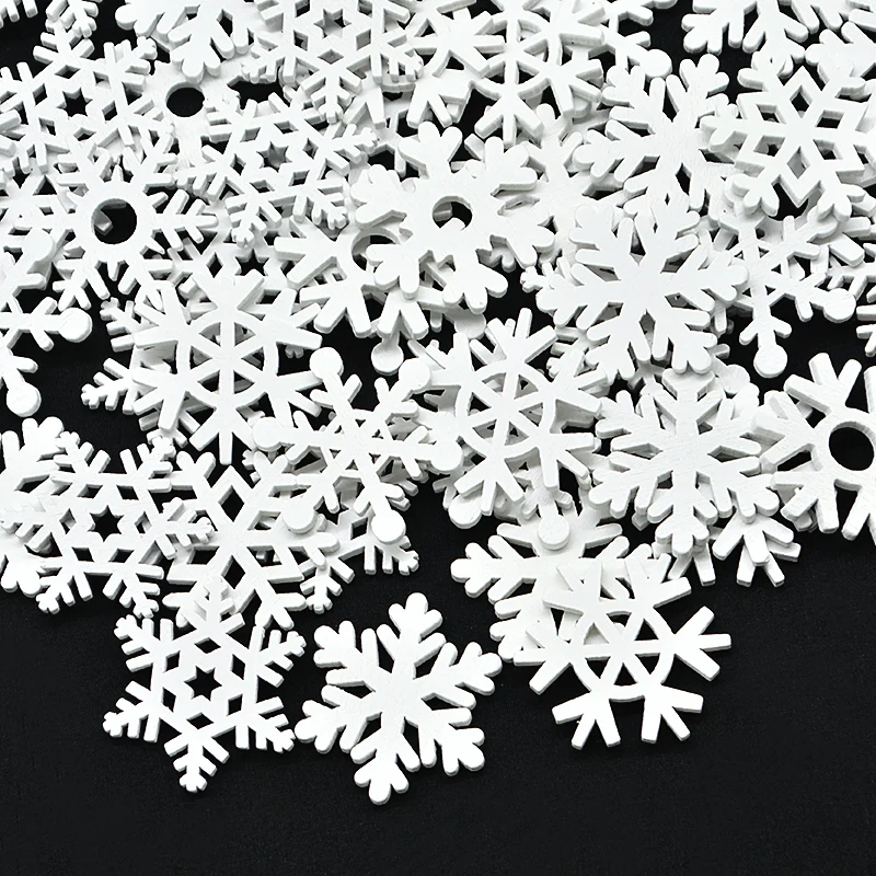 50pcs Mix Shape White Wooden Snowflakes Christmas Ornaments Xmas Tree Wood Pendant New Year Christmas Decorations for Home 2023