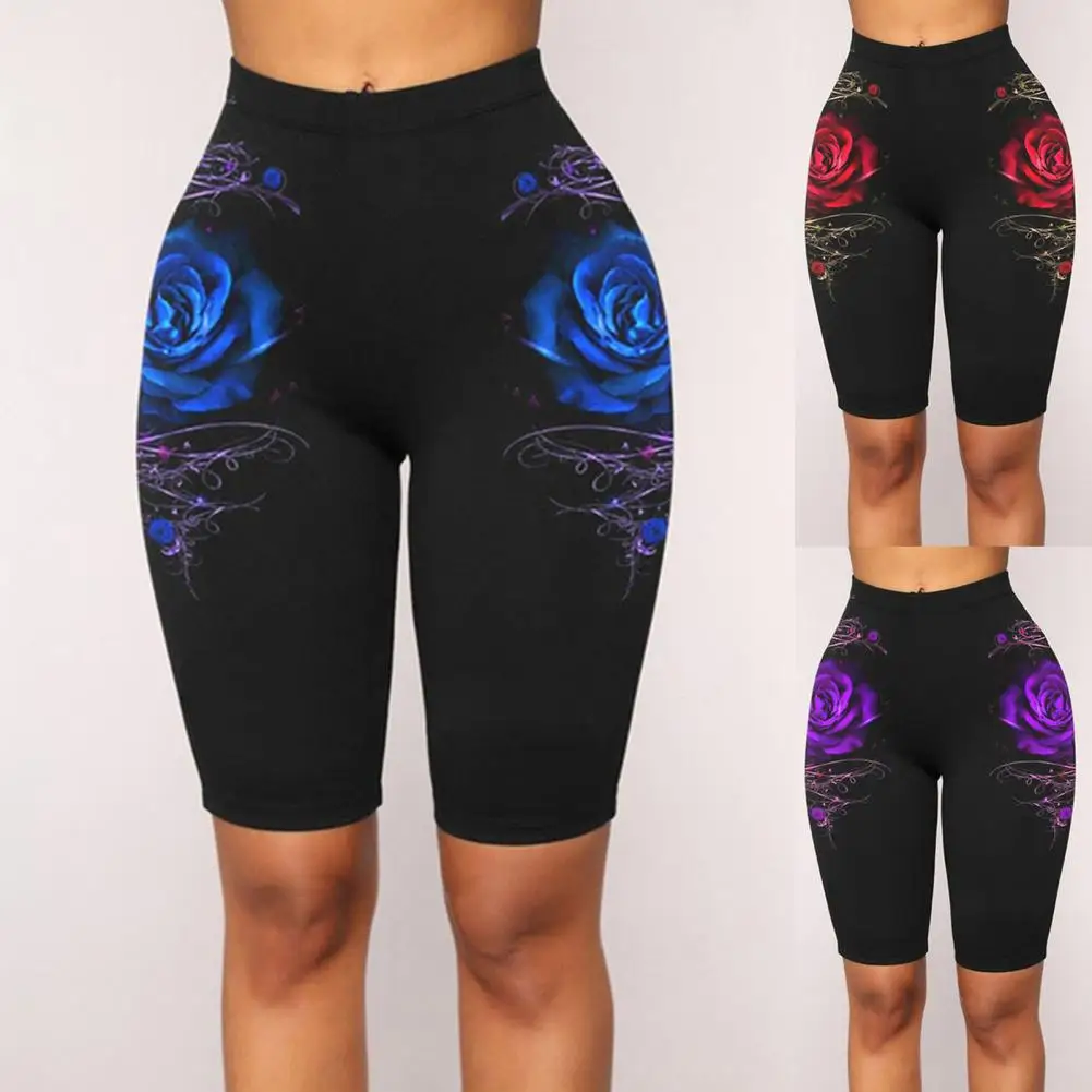 Oblíbený ženy šortky ležérní fitness kamaše květinová zadnice dynamický vztlak slim-fitting šortky  knee-length