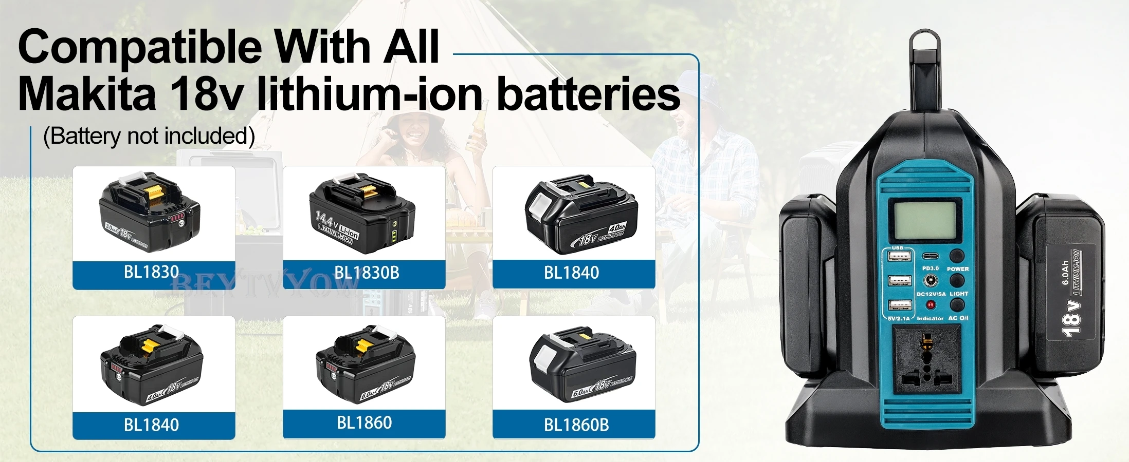 Power Inverter Compatible with Makita 18V Battery 2-Ports 350W DC 18V to AC 110V