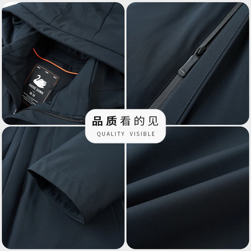 YX-2612 Men Down Jacket Medium To Long Thickened Warm For Winter Thick White Duck Down Pie Casual Jacket