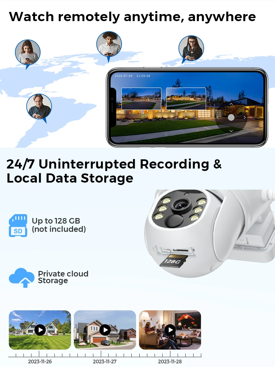 12MP 6K Three Screens PTZ Wifi Solar Security Camera Outdoor Wireless Surveillance Camera PIR Human Detection Built-in Battery 6