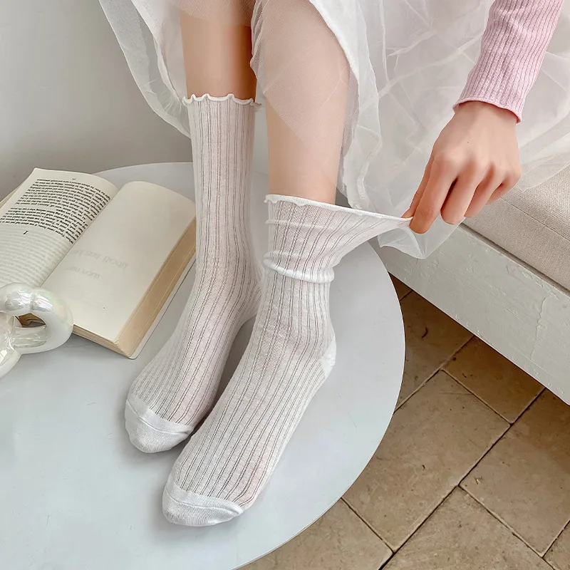 

Летние тонкие дышащие носки с оборками женские корейские модные однотонные свободные длинные носки JK милые носки в японском стиле Лолита Kawaii