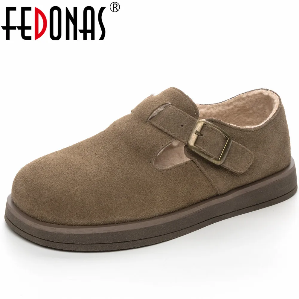

FEDONAS Platforms Women Flats Genuine Leather Concise Buckle Round Toe Casual Working Autumn Winter Basic Shoes Woman Pumps 2023