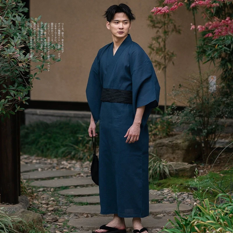 Set Kimono Tradizionale Giapponese Yukato Uomo - Accappatoio Largo In Cotone Con Cintura, Per Casa E Cosplay