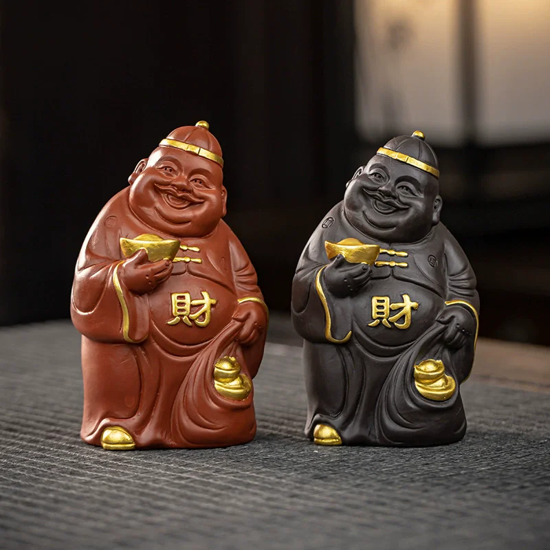 New Chinese Zodiac Pig Fortune Tea Pet, Yixing Zisha Clay Teapot Pallet Ornament, Tea Ceremony Desktop Decoration Gift for Men