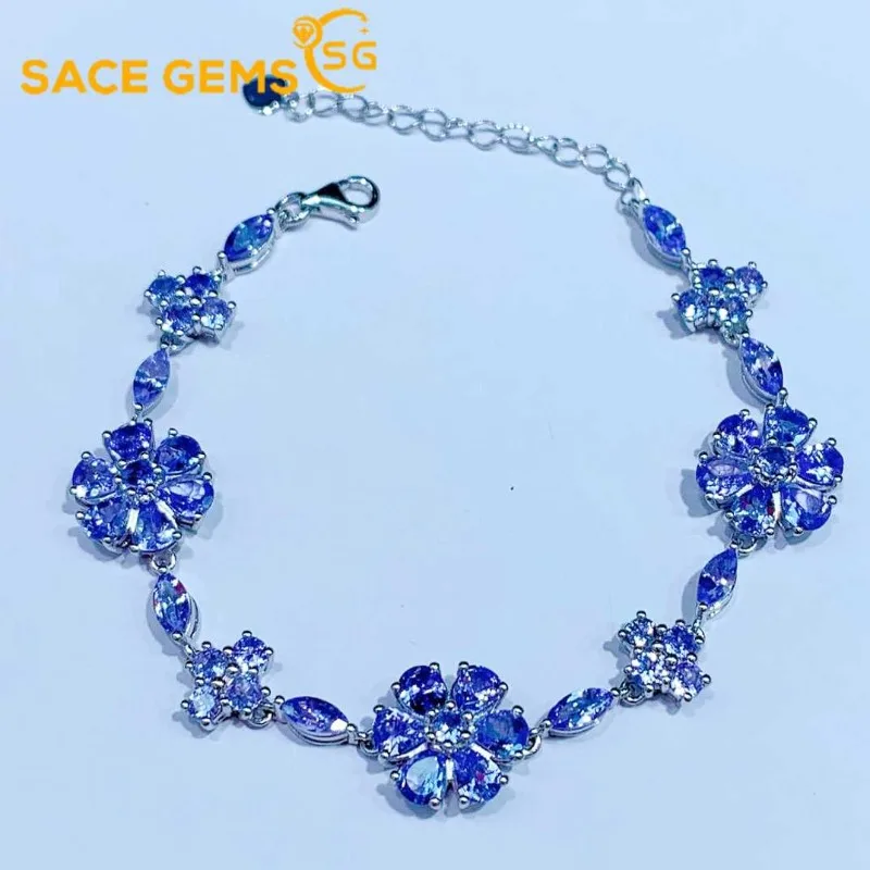 

SACE GEMS New Arrival 925 Sterling Silver Natual Tanzanite Gemstone Bracelrts for Women Engagement Cocktail Party Fine Jewelry