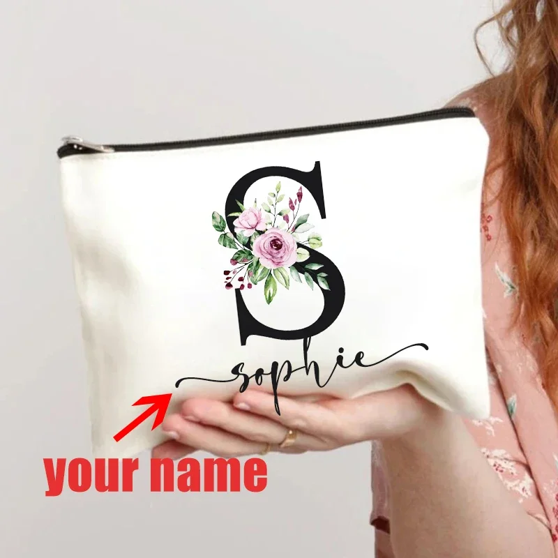 

Косметички на заказ с именем подружки невесты, свадебная дамская сумочка для девичника, холщовые косметические мешочки на молнии, дорожная косметичка