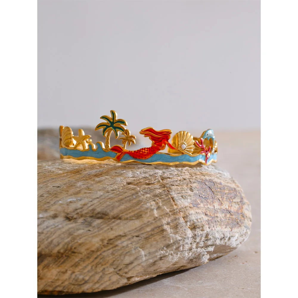 Yhpup Bangle Golden Stainless Steel Summer Stylish Jewelry