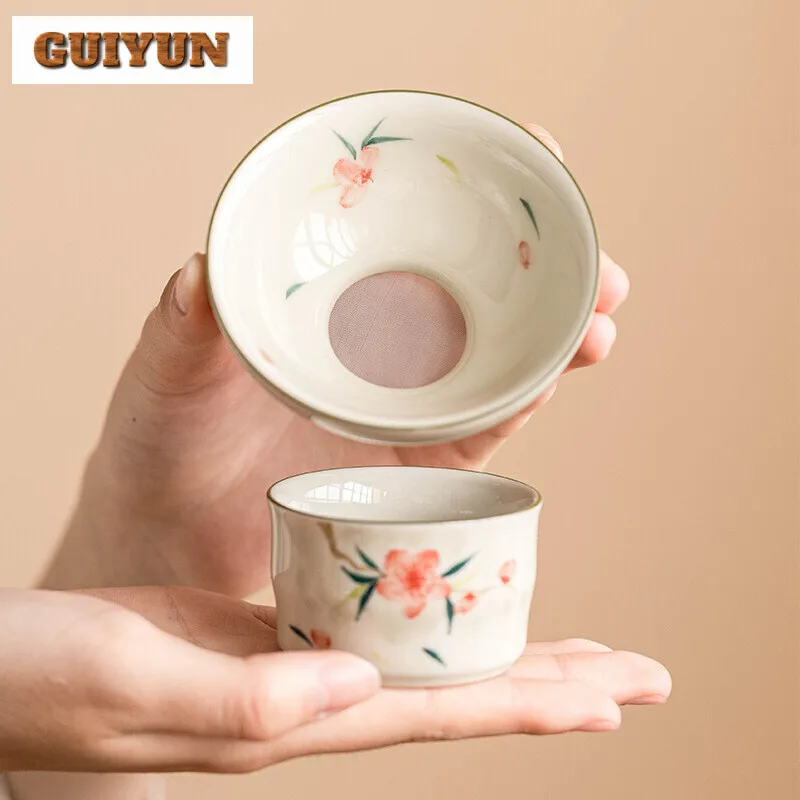 Hand-painted Peach Blossom Tea Leakage Tea Filter Integrated Fair Cup Filter Kung Fu Set Accessories Partition Set