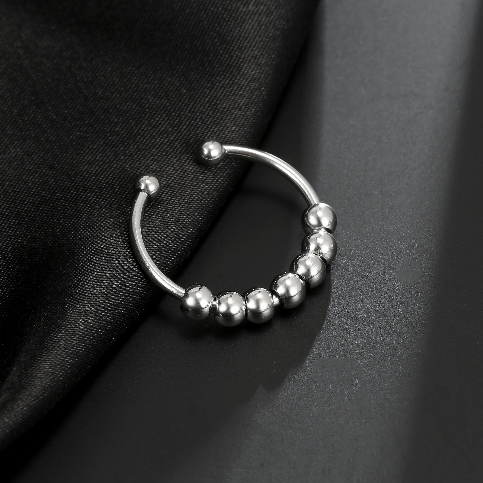 Finger Ring,Stainless Steel Ring,Jewelry Accessories,Fidget Spinner Ring Skyrim Stainless Steel Rotate Beads Anxiety Rings Adjustable Stress Relief Fidget Rings for Women Men Fashion Jewelry Gift