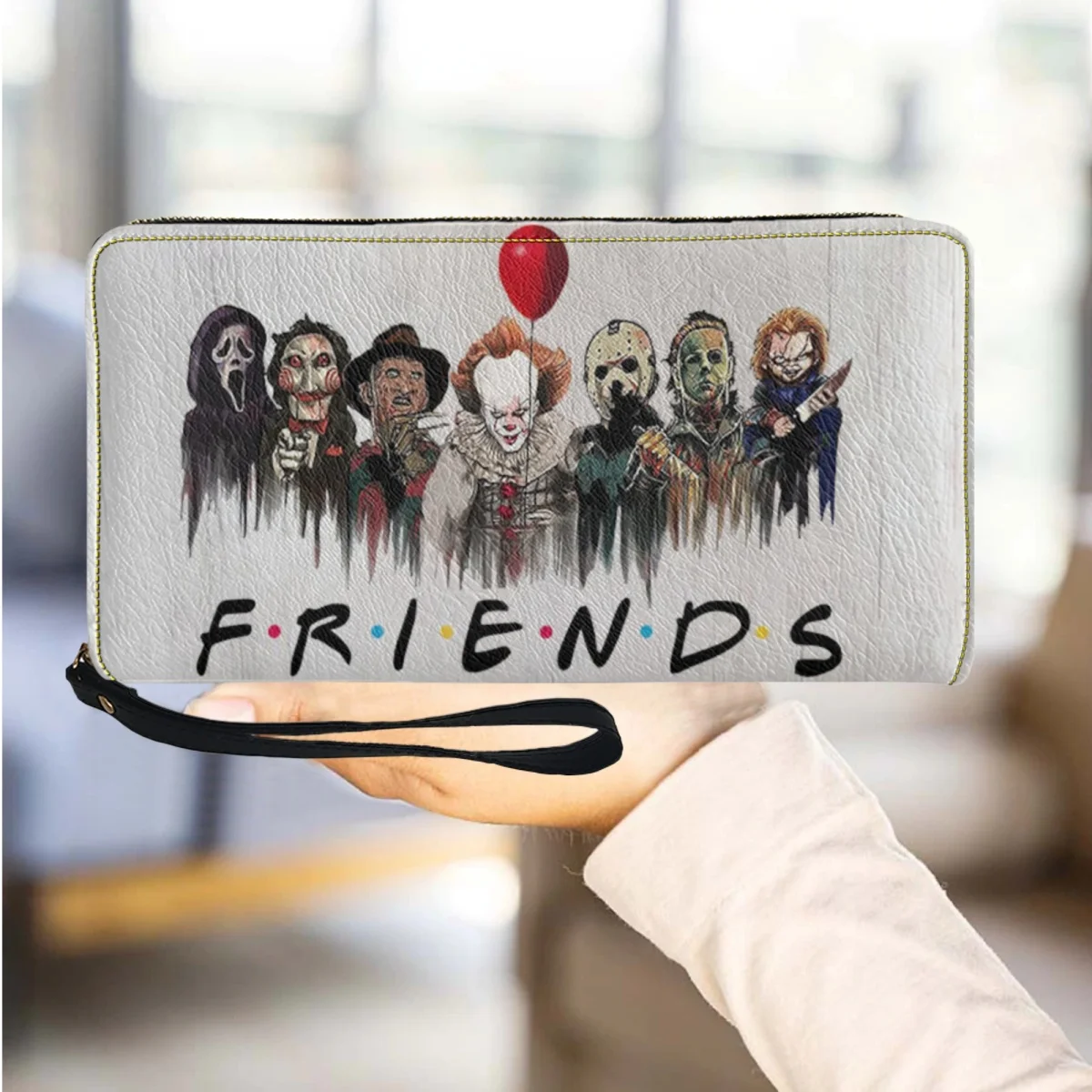 

2024 Horror Movie Friend Design Wallet for Women Long Money Bag With String Casual Shopping PU Leather Bank Card Holder Purse