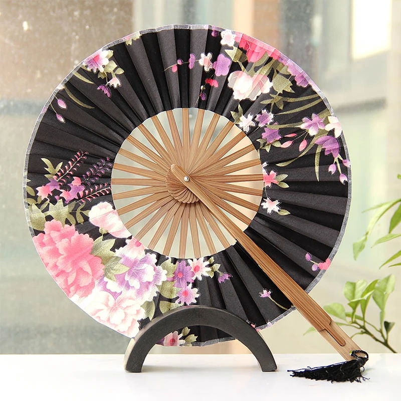 Nuovo stile giapponese Sakura Flower Pocket ventaglio pieghevole a mano cerchio rotondo decorazione per feste di matrimonio regalo Bamboo Windmill Fan Home Decor  15
