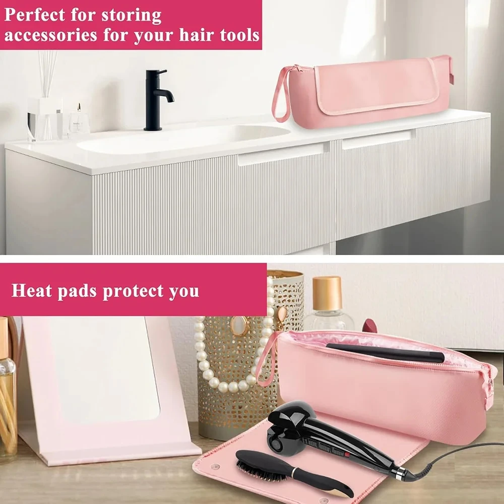 Haarwerkzeuge, Reisetasche und hitzebeständige Matte, 2-in-1-Organizer, Haar-Reiseetui für Lockenstab, Haarglätter, Haartrockner ﻿ – Detail 5