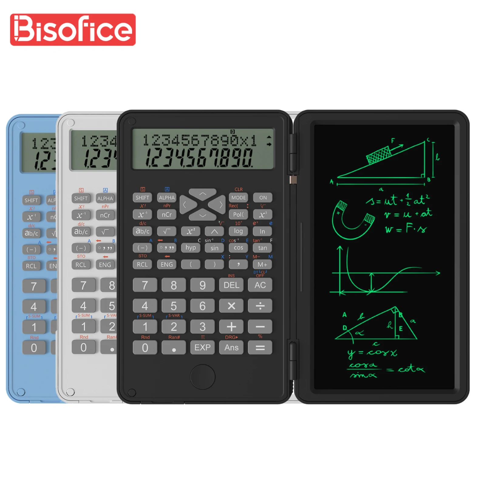Scientific Calculator with Erasable Writing Board 2 Line LCD Display Foldable Financial Math Calculator for Middle High School