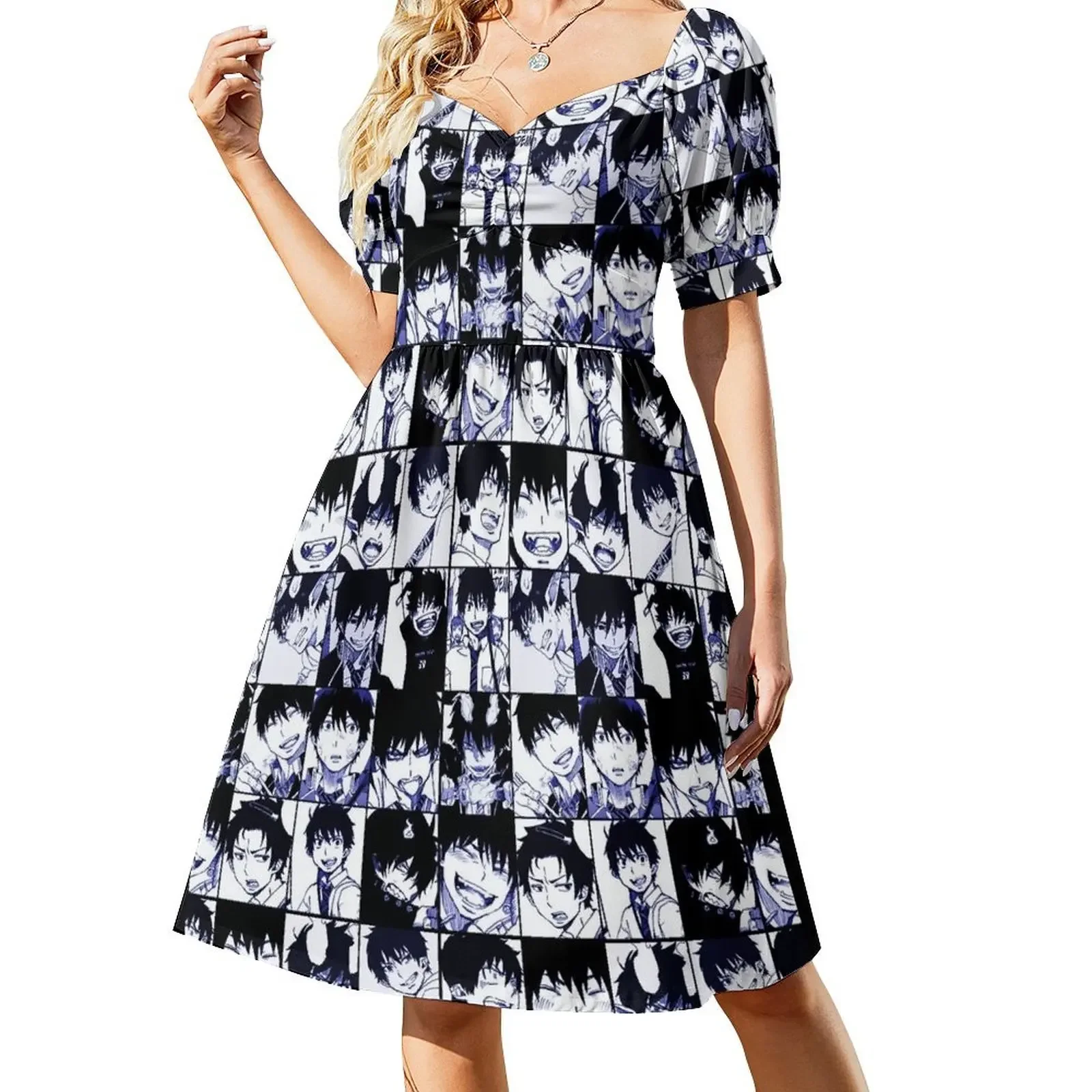 Vestido sin mangas de collage de manga de Rin Okumura Vestido de verano para mujer Vestidos de baile